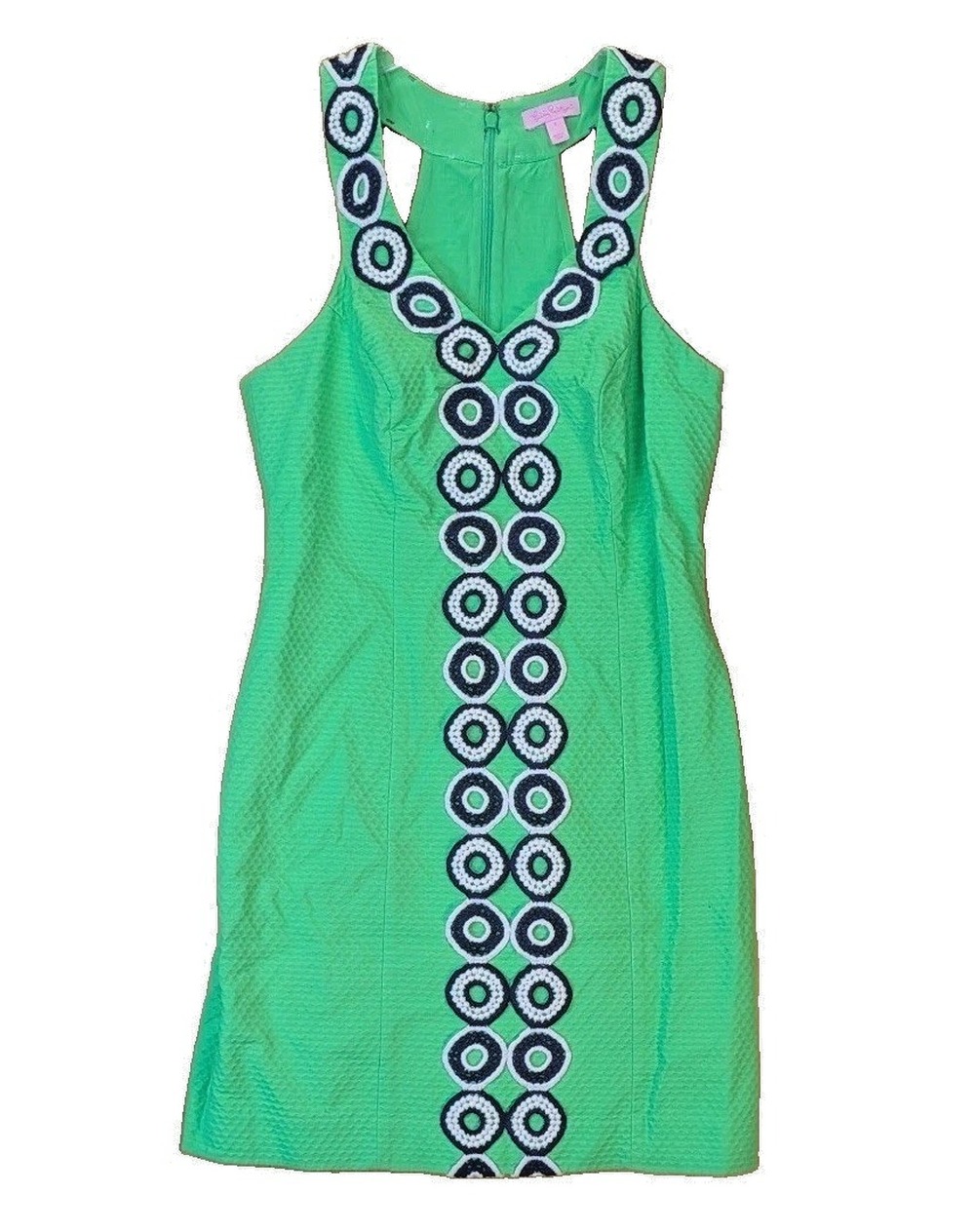 Lilly Pulitzer Trudy Shift Dress Women's Size 0 Green Sleeveless Crochet Trim